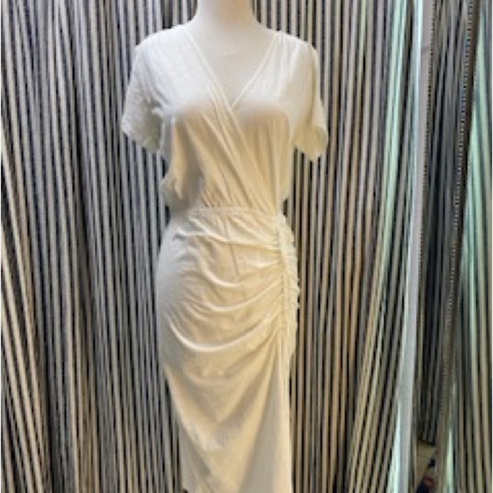 Tart Collection Cotton Dress ivory 100% ORGANIC XS M - skirt ruching NWT.